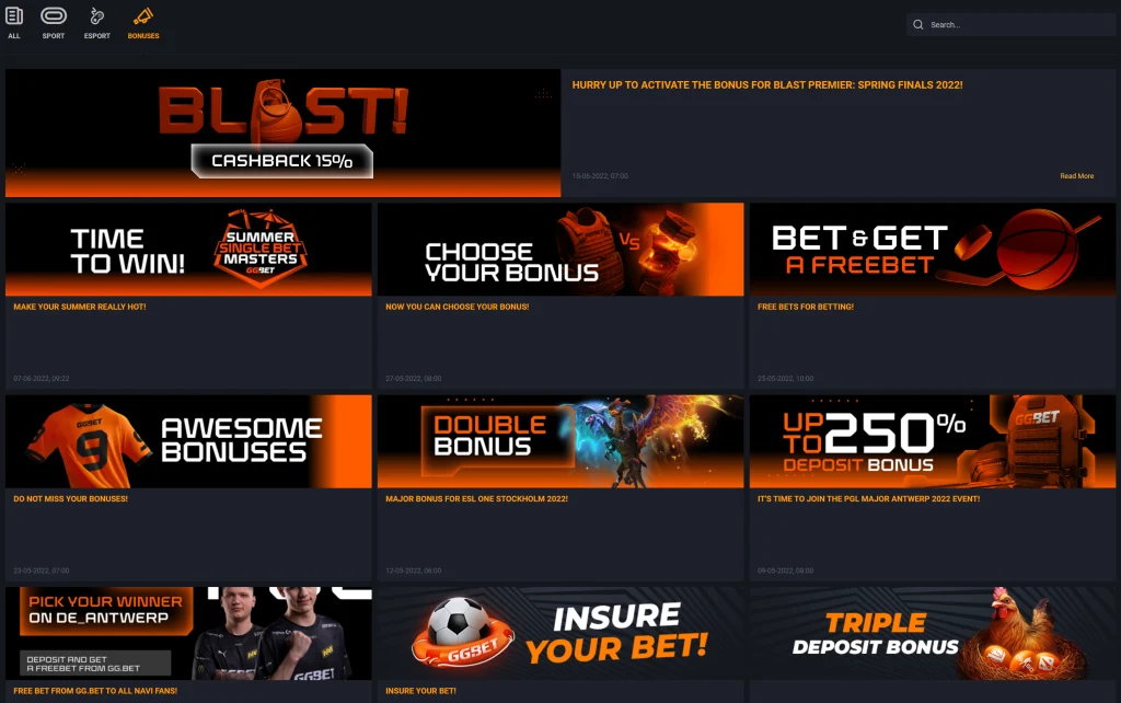 Sport bonuses page GGbet