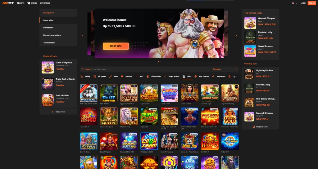 The main page GGbet with slots