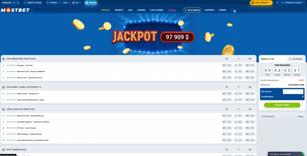 Mostbet Jackpot page