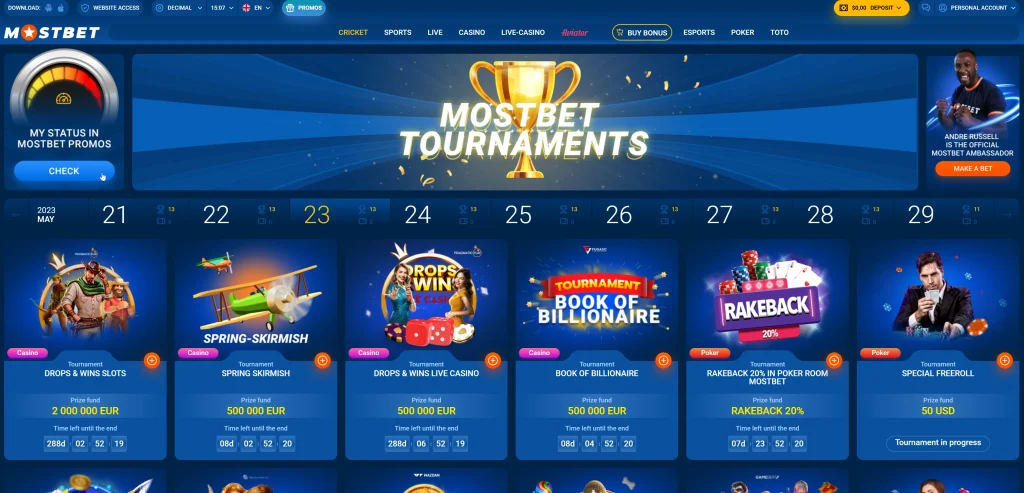 Mostbet Tournaments page